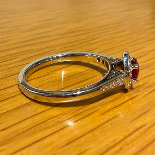 PLATINUM  RUBY AND DIAMOND CLUSTER RING