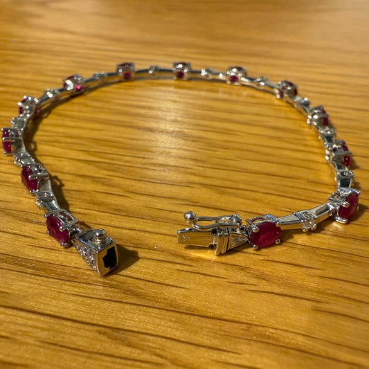 18CT WHITE GOLD  RUBY AND DIAMOND BRACELET