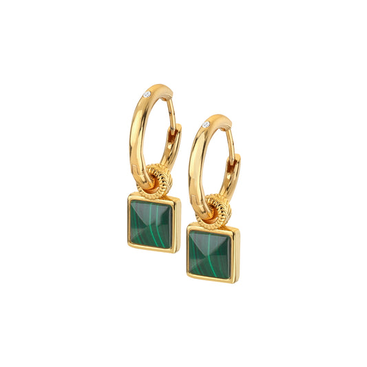 HD X JJ REVIVE MALACHITE SQUARE EARRINGS