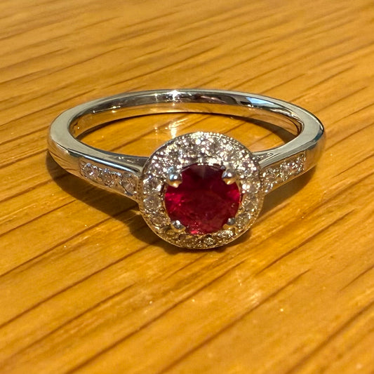 PLATINUM  RUBY AND DIAMOND CLUSTER RING