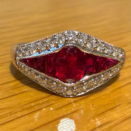 18CT WHITE GOLD RUBY DIAMOND RING